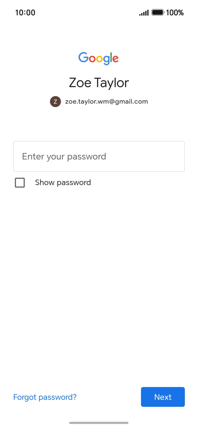 Press Enter your password and key in the password for your Google account.
