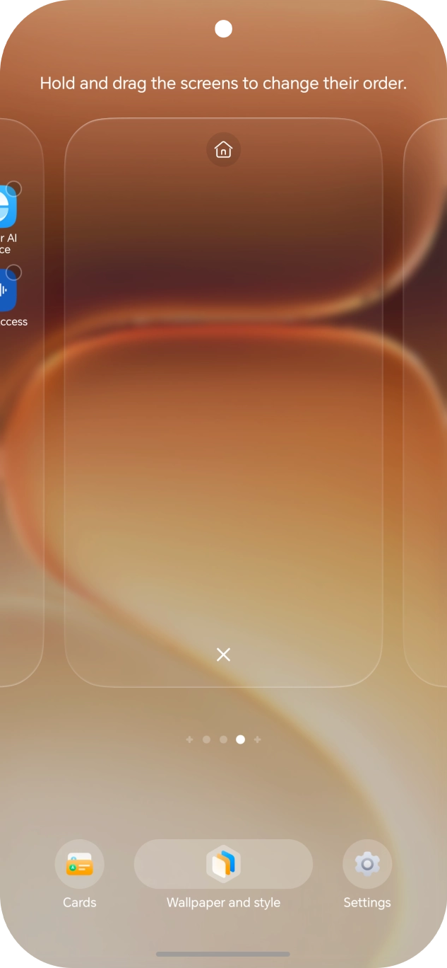 Press the remove icon to remove the home screen page.