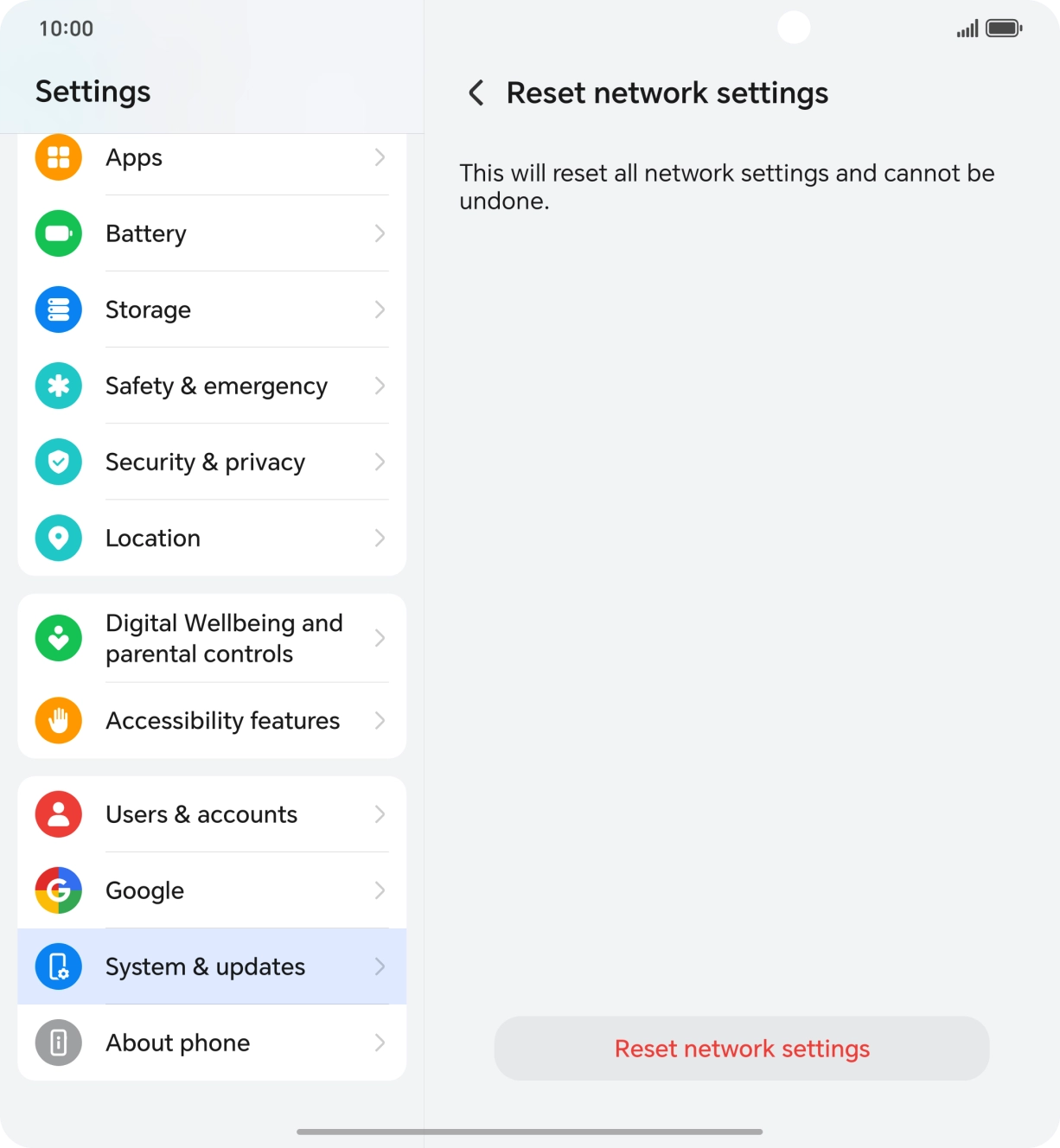 Press Reset network settings.