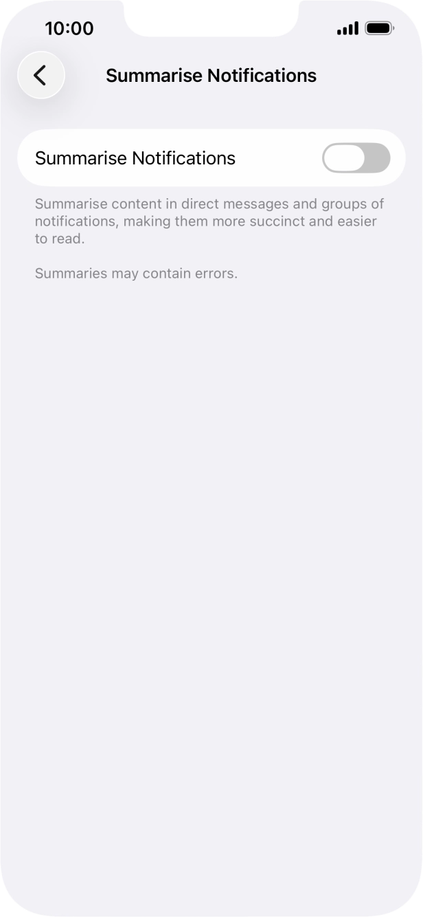Press the indicator next to 'Summarise Notifications' to turn the function on or off.