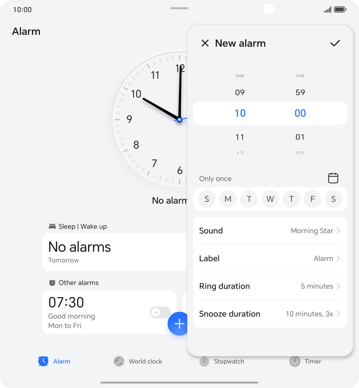 Slide your finger up or down on the hour and minute numbers to set the required alarm time.