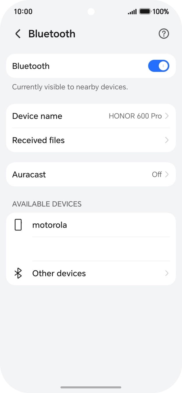 Press the required Bluetooth device and follow the instructions on the screen to pair the device with your phone.