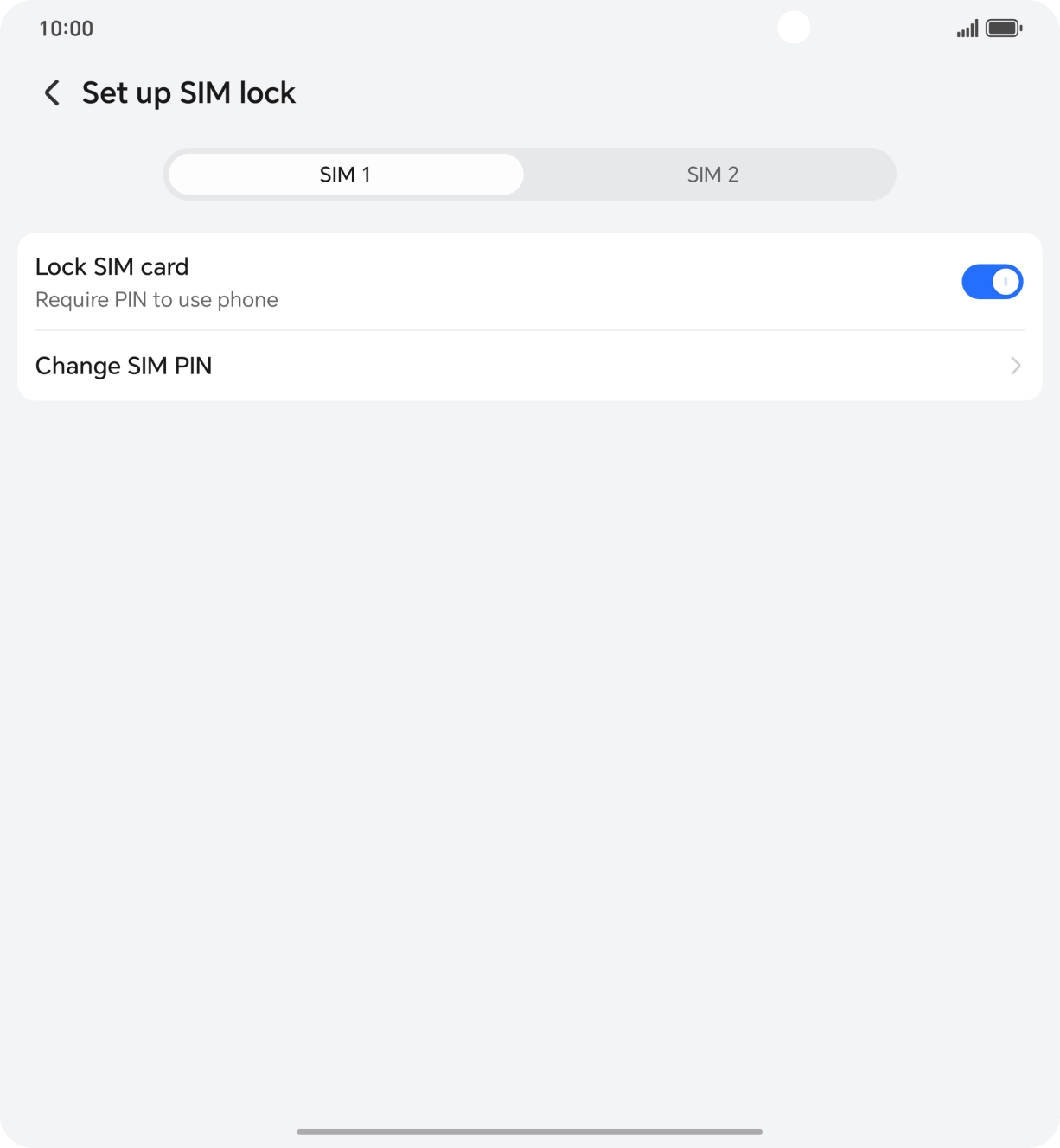 Press the indicator next to 'Lock SIM card' to turn the function on or off.