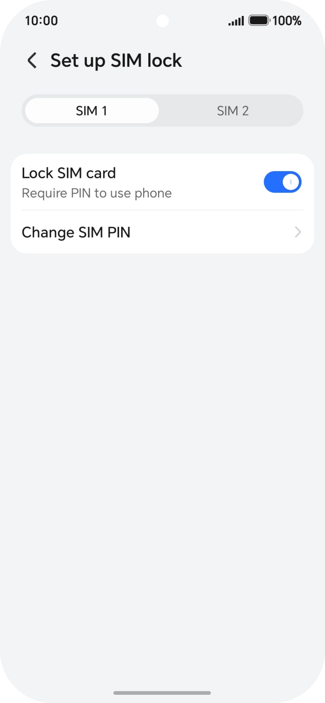 Press the indicator next to 'Lock SIM card' to turn the function on or off.