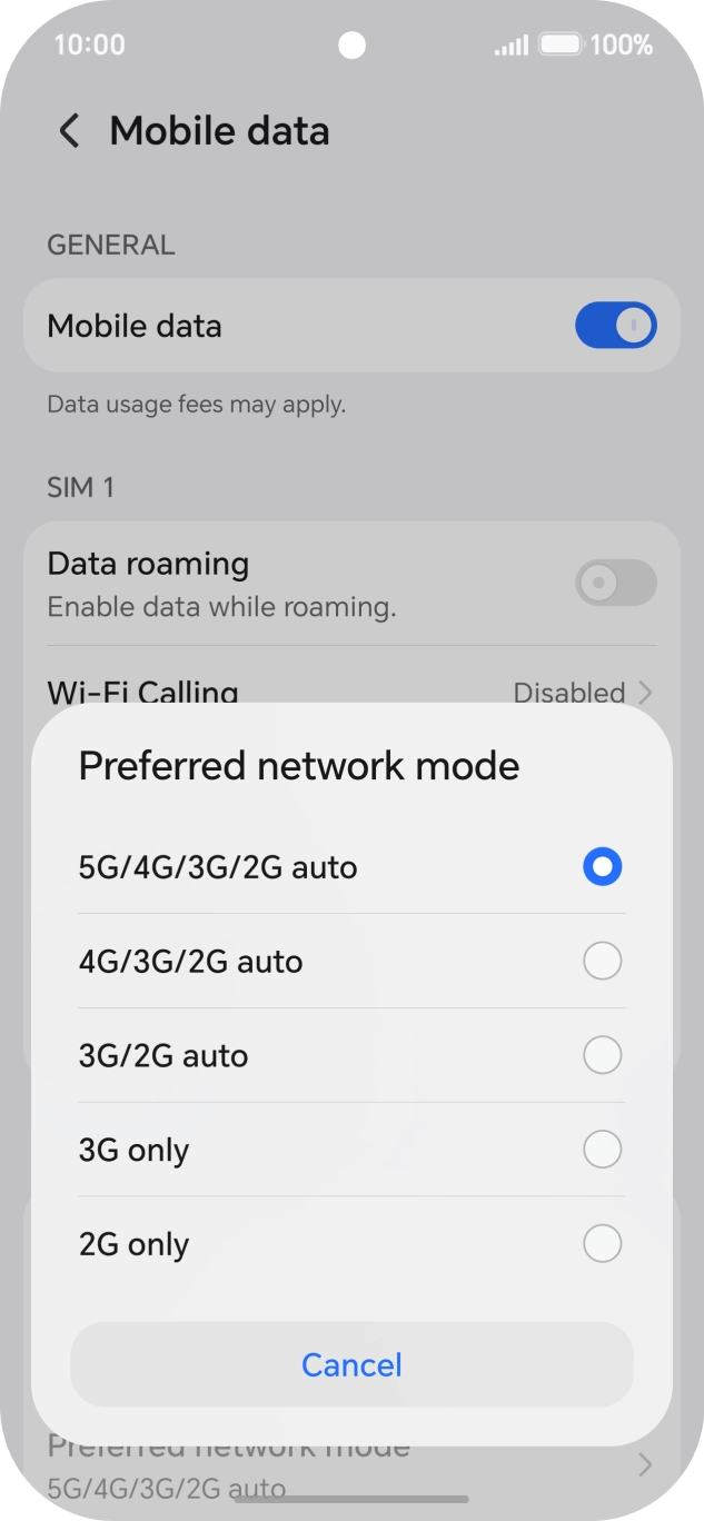 Press the required network mode.