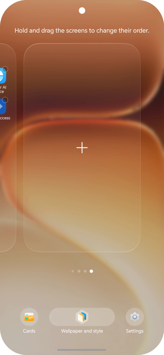 Press the add icon to add a home screen page.