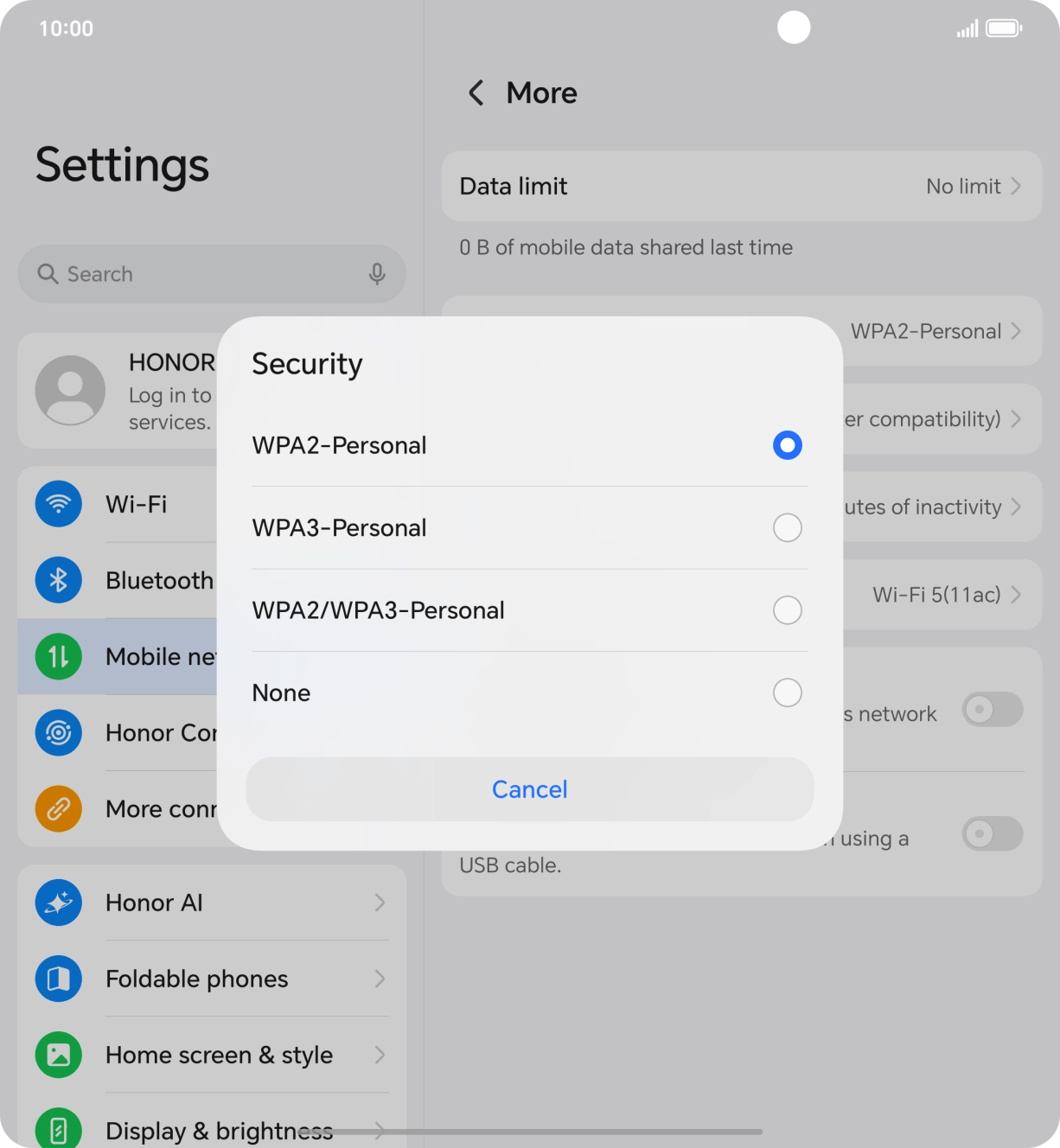 Press WPA3-Personal to password protect your WiFi hotspot.