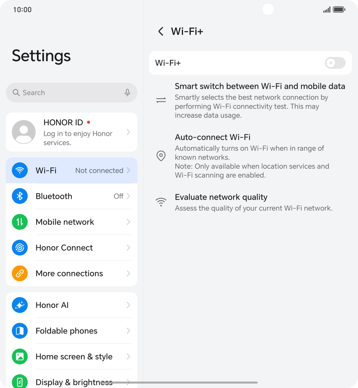 Press the indicator next to 'Wi-Fi+' to turn the function on or off.