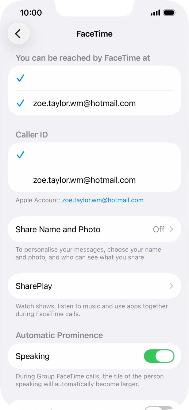 Press the required setting below 'You can be reached by FaceTime at'. Press the required setting below 'You can be reached by FaceTime at'.