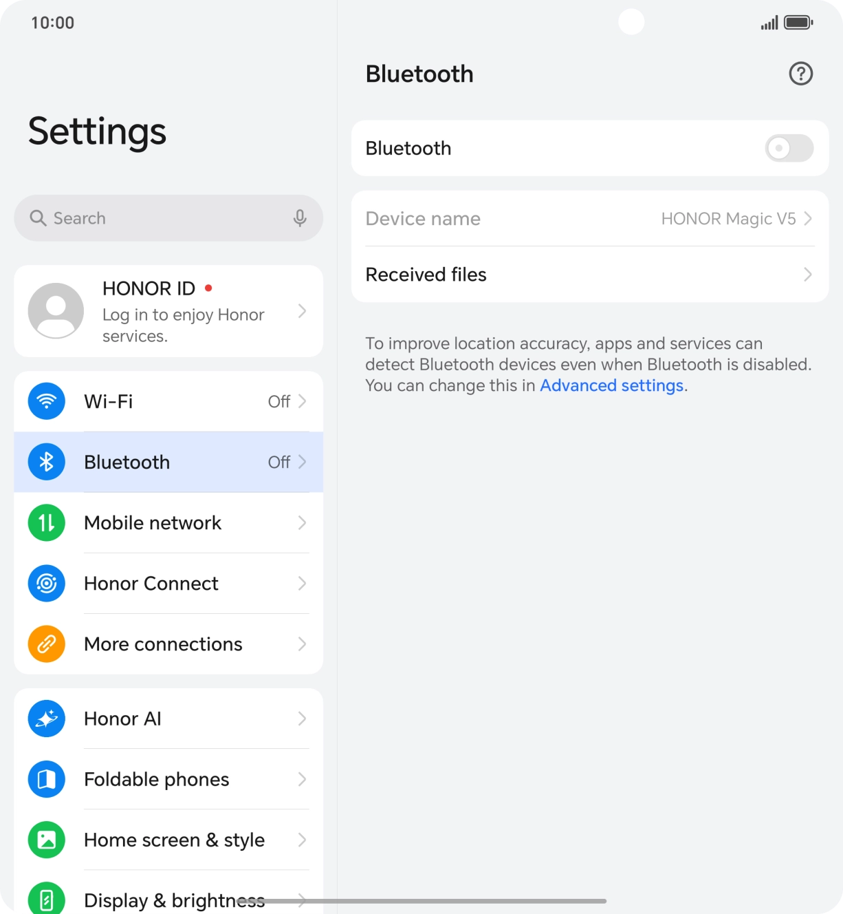 Press the indicator next to 'Bluetooth' to turn on the function.