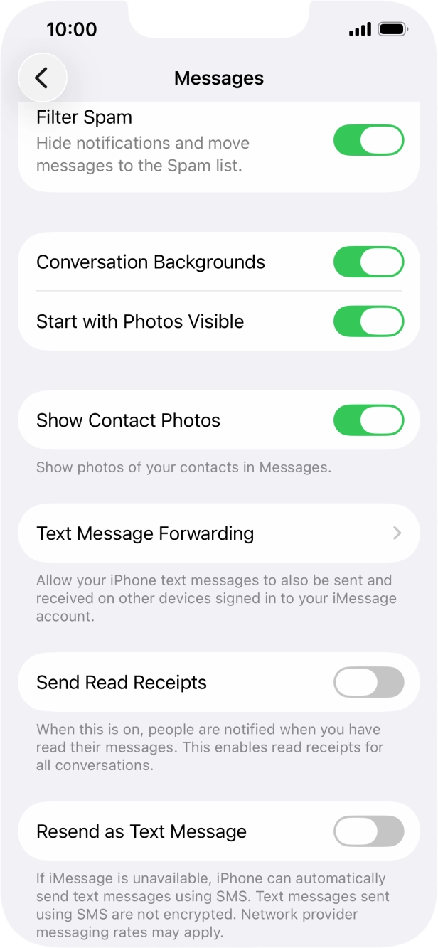 Press the indicator next to 'Resend as Text Message' to turn the function on or off.
