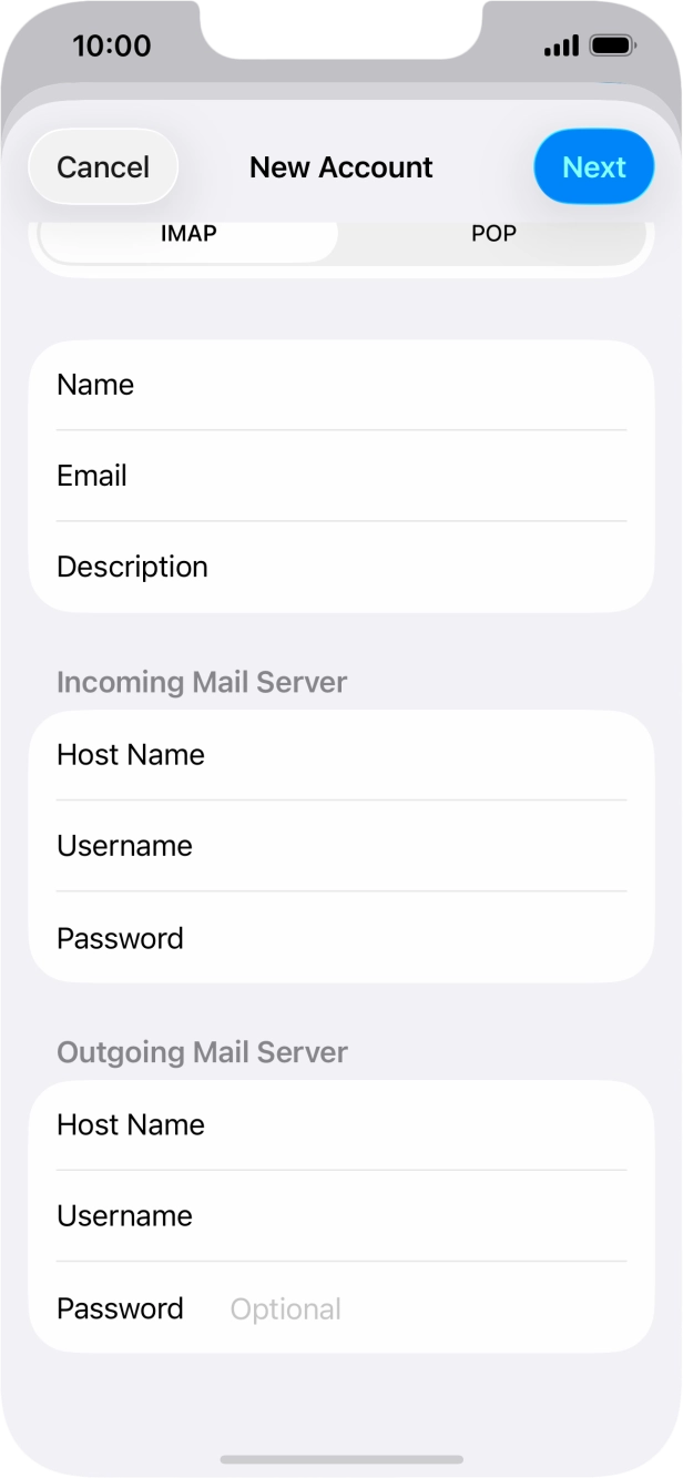 Press Password and key in the password for your email account. Press Password and key in the password for your email account.