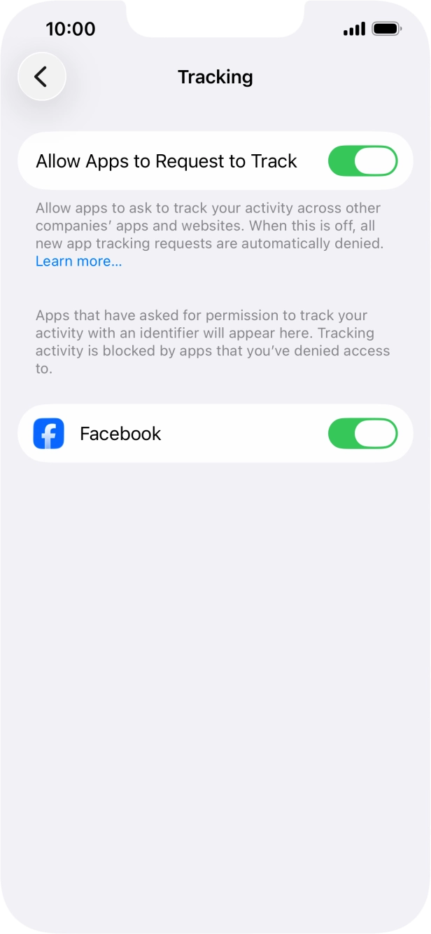 Press the indicator next to 'Allow Apps to Request to Track' to turn the function on or off.