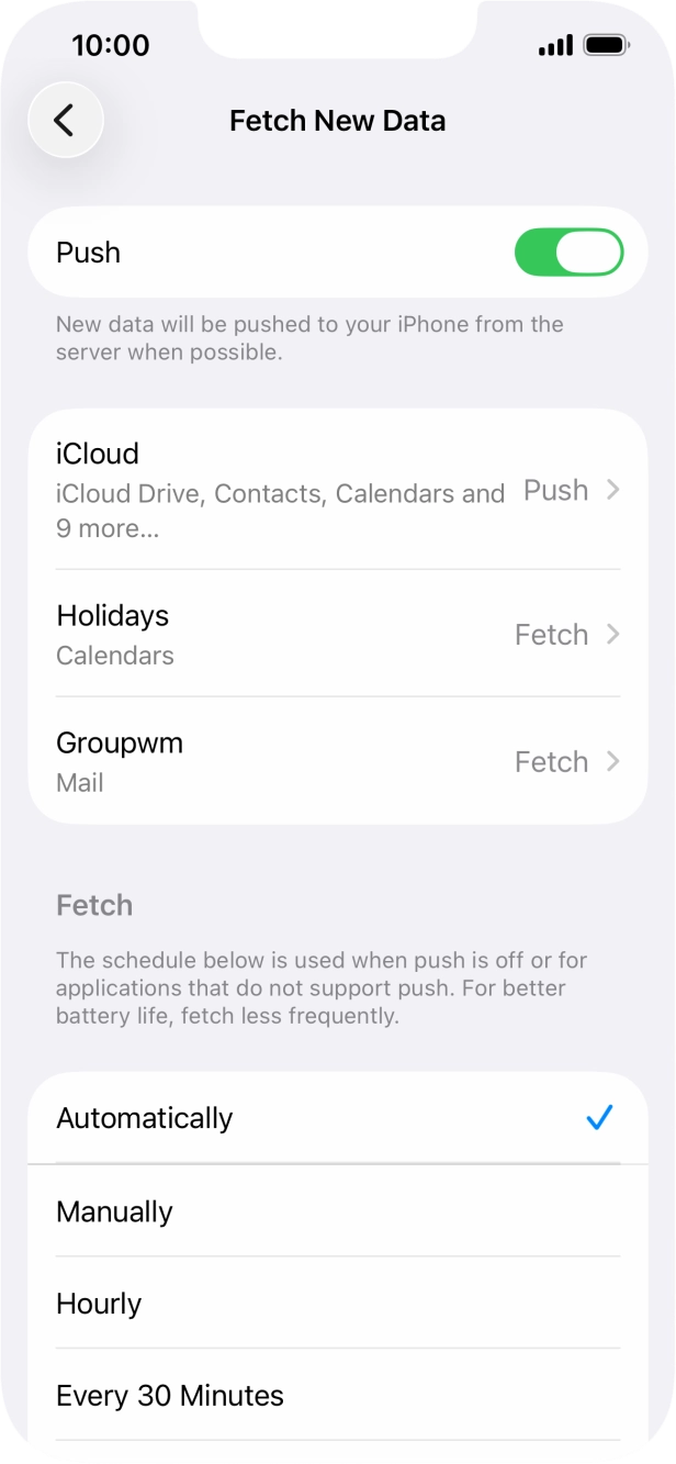 Press the indicator next to 'Push' to turn the function on or off. Press the indicator next to 'Push' to turn the function on or off.