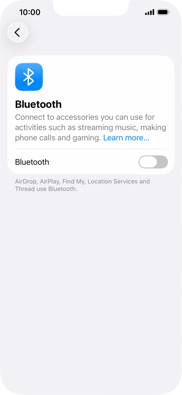 Press the indicator next to 'Bluetooth' to turn on the function.