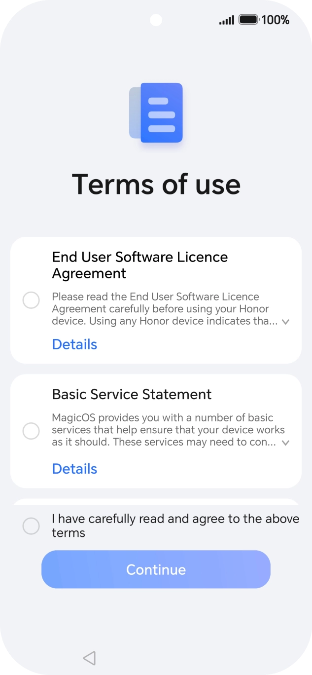 Press the field to accept the license agreement.