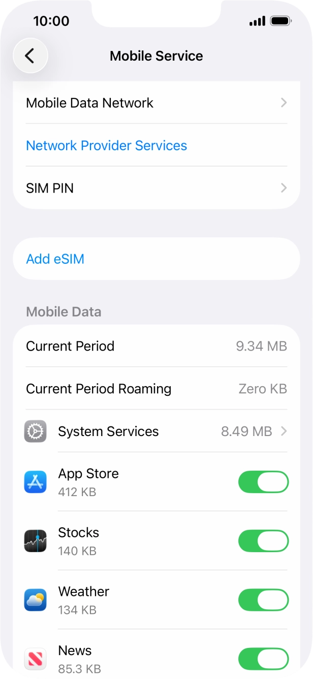 Press the indicators next to the required applications to turn the function on or off. Press the indicators next to the required applications to turn the function on or off.