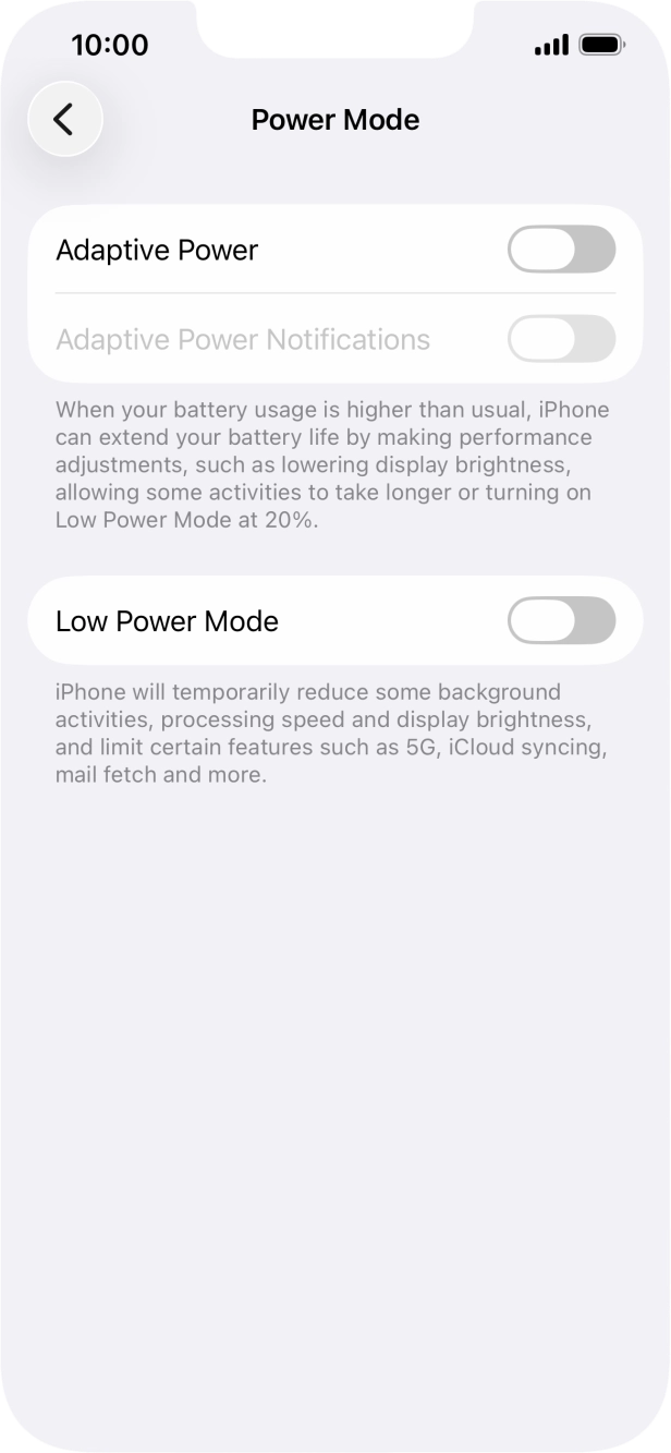Press the indicator next to 'Adaptive Power' to turn on the function.