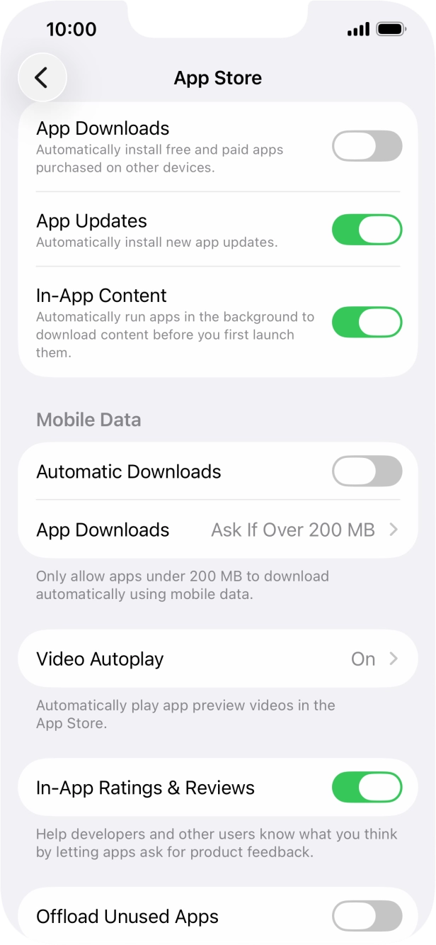 Press the indicator next to 'App Updates' to turn the function on or off.