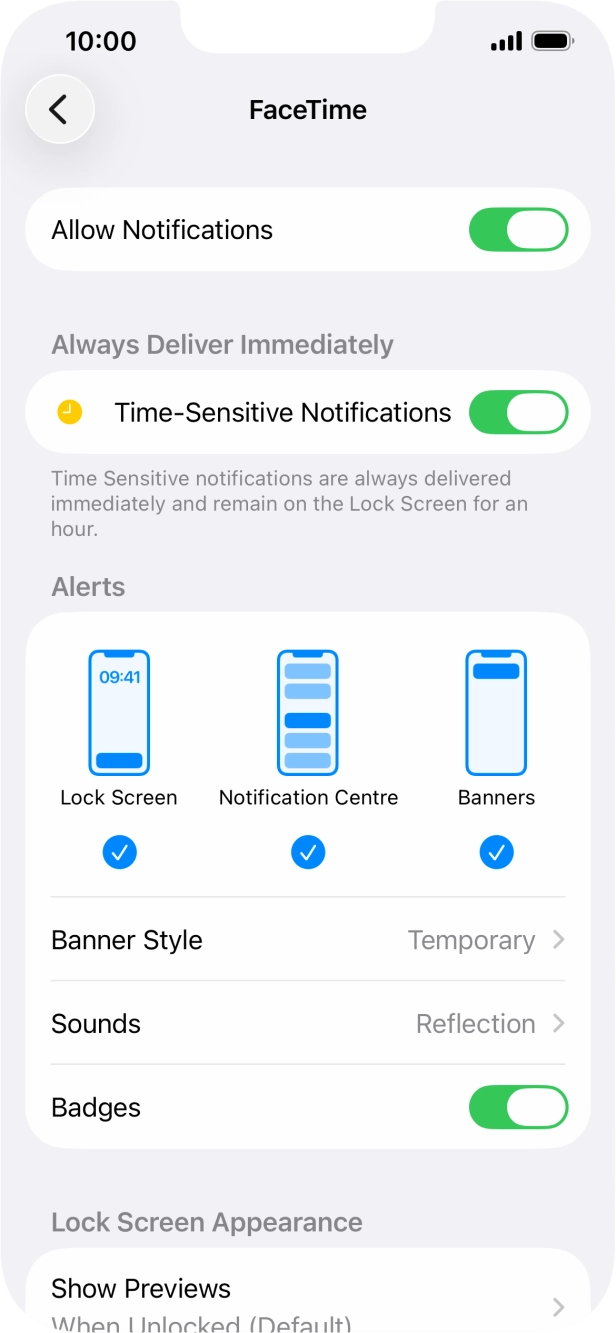 Press the indicator next to 'Allow Notifications' to turn notifications for the selected application on or off.