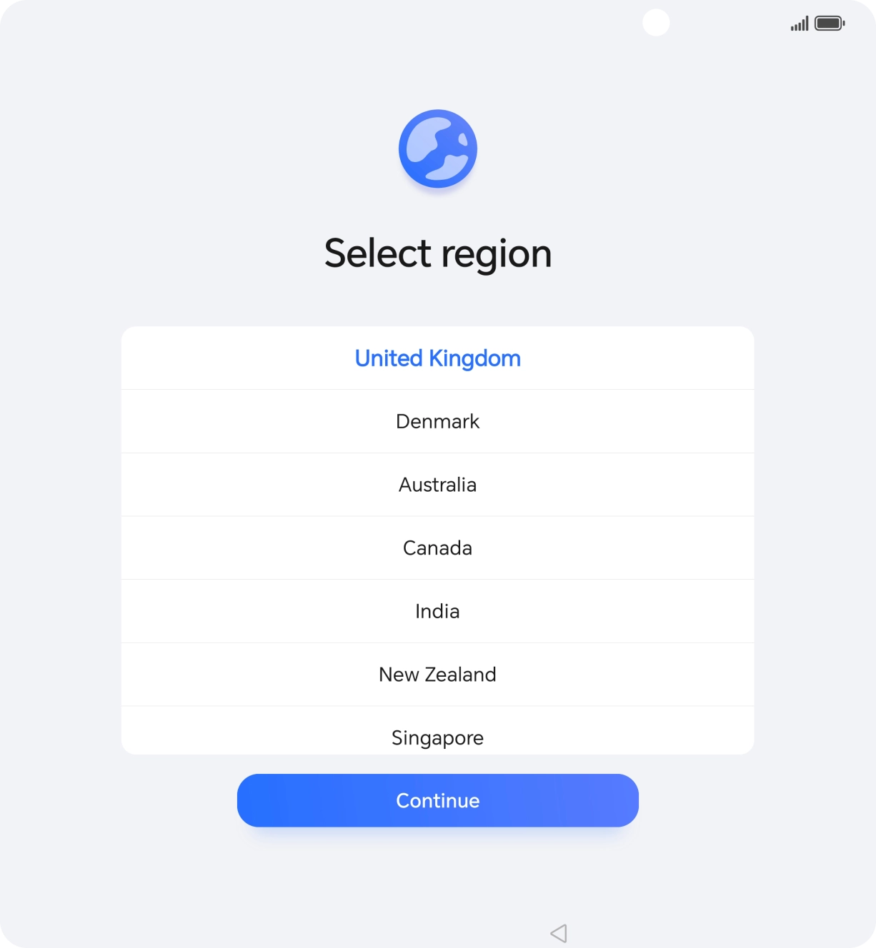 Press the required country or area.