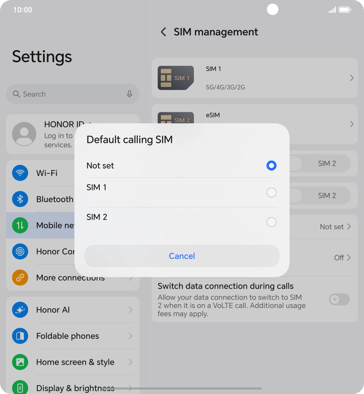 Press the required setting.