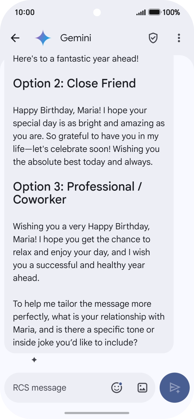 The text suggestion from Gemini is displayed. The text suggestion from Gemini is displayed.