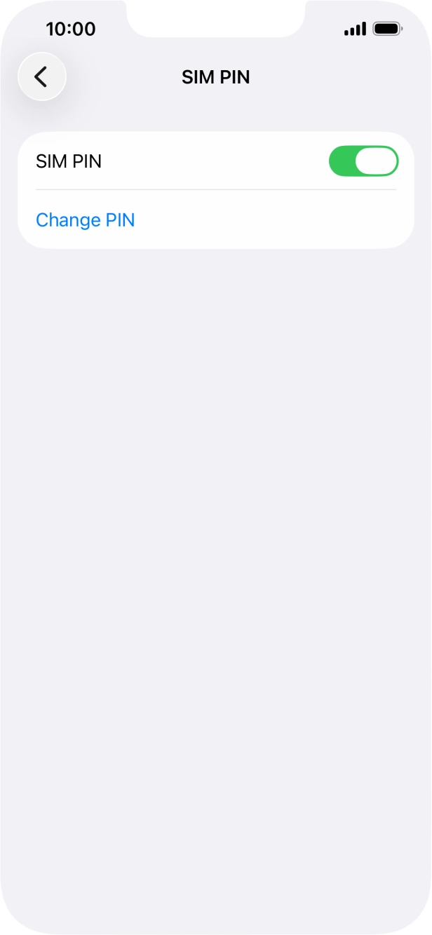 Press the indicator next to 'SIM PIN' to turn the function on or off.