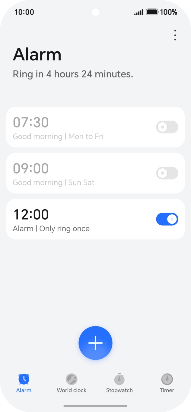 Press the indicator next to the required alarm to turn the alarm on or off.