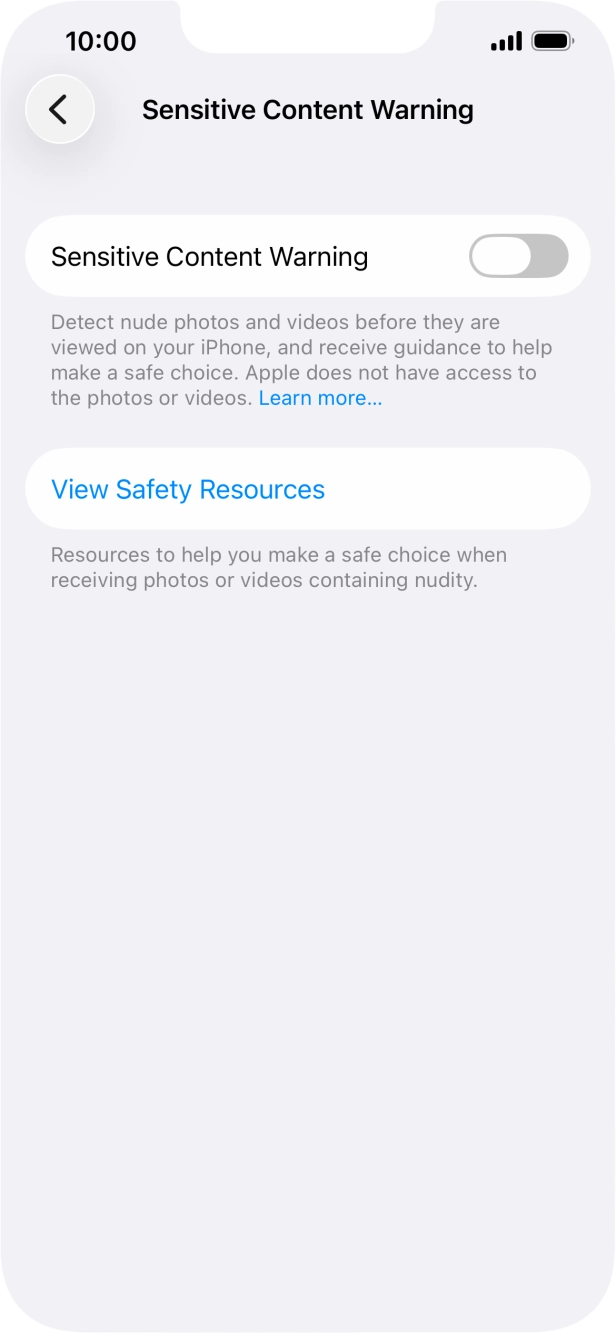 Press the indicator next to 'Sensitive Content Warning' to turn the function on or off.