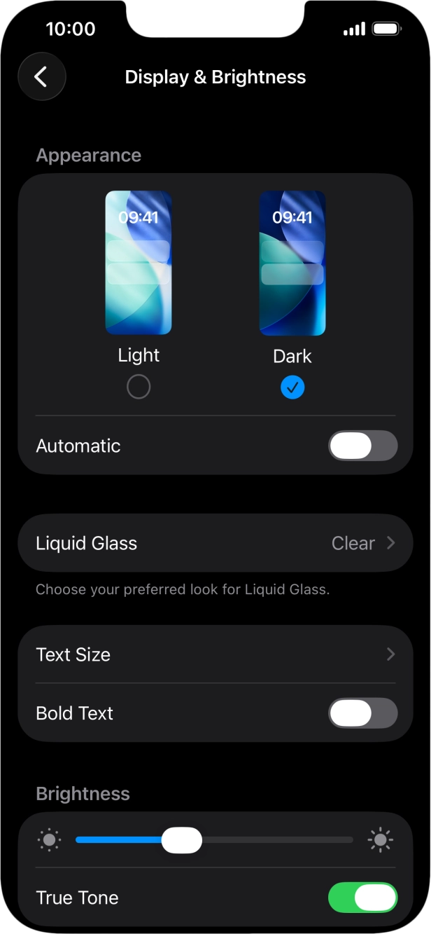 Press the indicator next to 'Automatic' to turn the function on or off. Press the indicator next to 'Automatic' to turn the function on or off.