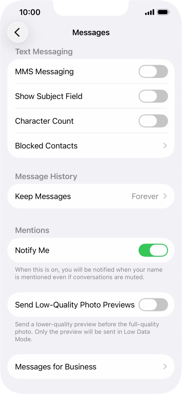 Press the indicator next to 'MMS Messaging' to turn on the function. Press the indicator next to 'MMS Messaging' to turn on the function.