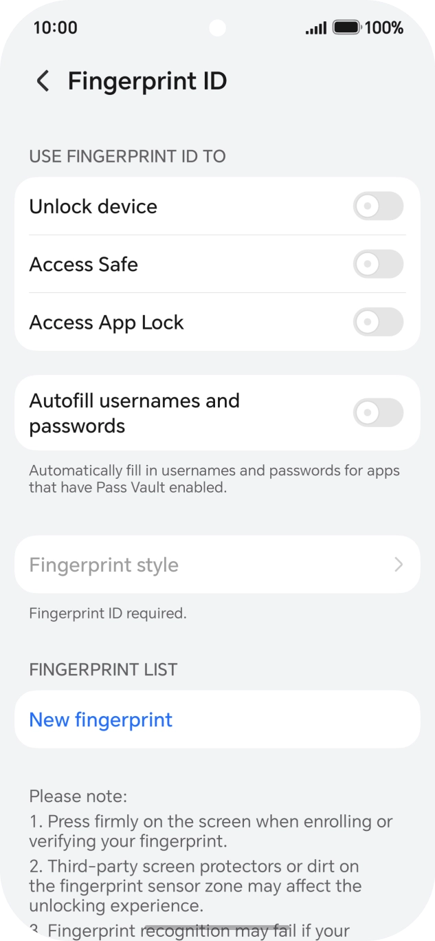 Press New fingerprint.