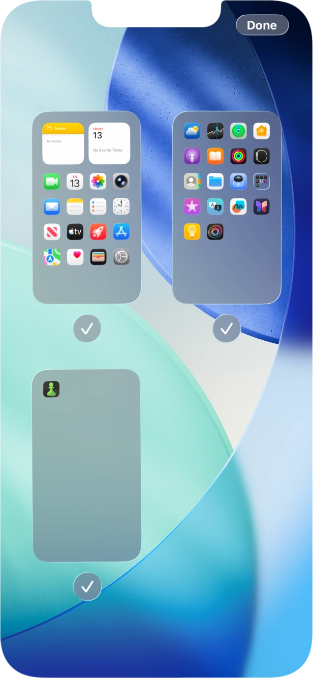 Press the fields below the required home screen pages to select or deselect them. Press the fields below the required home screen pages to select or deselect them.