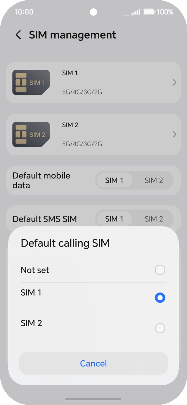 Press the required setting.