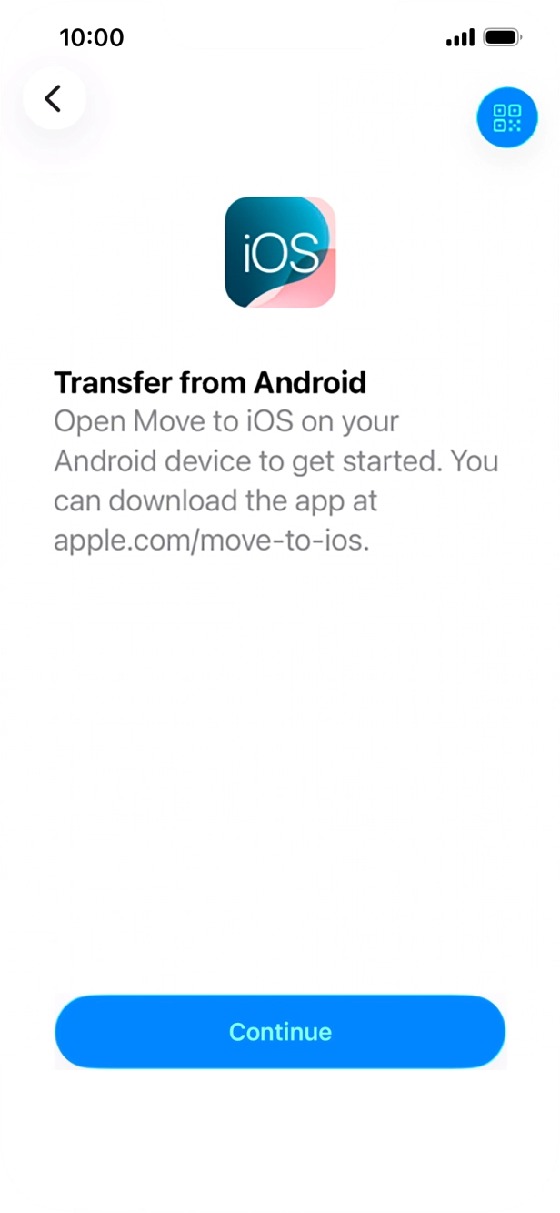 To transfer content to your phone, you need to install the app 'Move to iOS' on the Android phone. When the app is installed, press Continue.