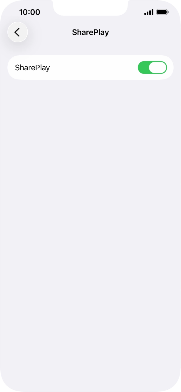 Press the indicator next to 'SharePlay' to turn the function on or off. Press the indicator next to 'SharePlay' to turn the function on or off.