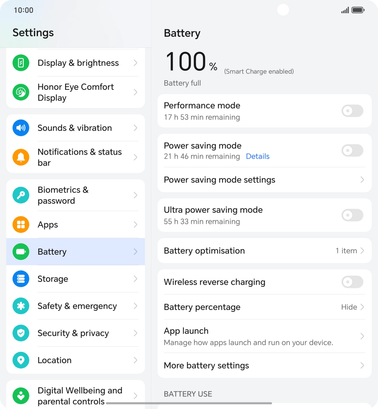 Press the indicator next to 'Power saving mode' to turn on the function.