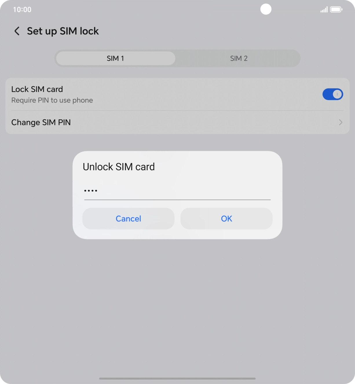 Key in your SIM PIN and press OK. The default SIM PIN is 0000.