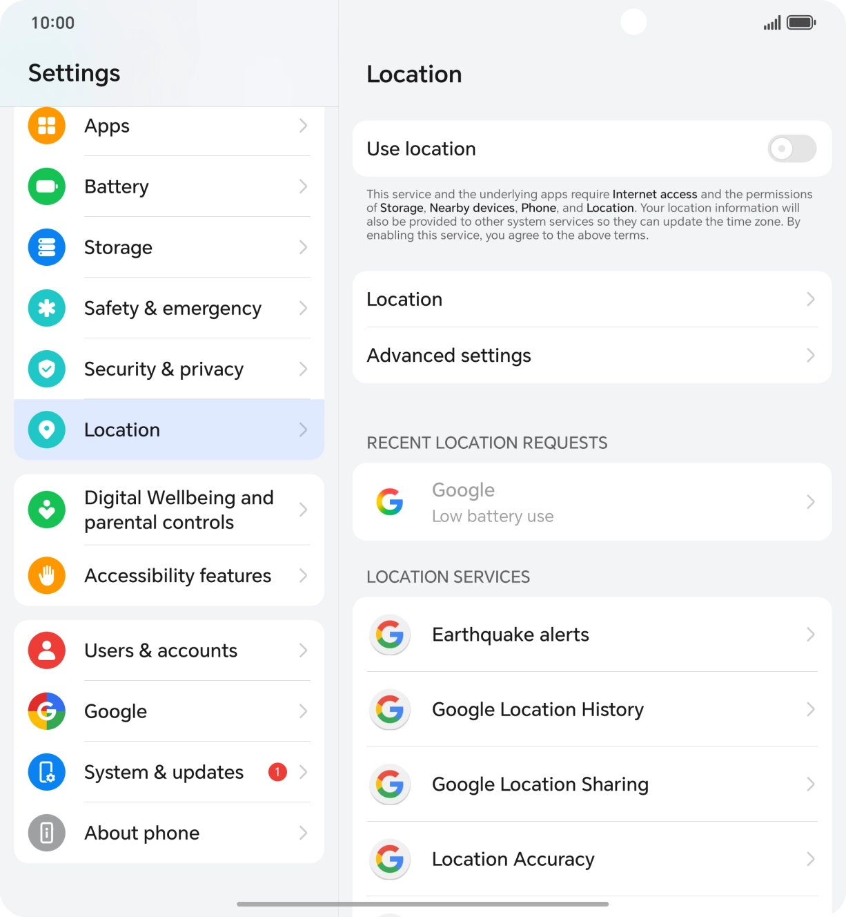Press the indicator next to 'Use location' to turn the function on or off.