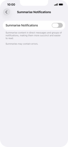 Press the indicator next to 'Summarise Notifications' to turn the function on or off.