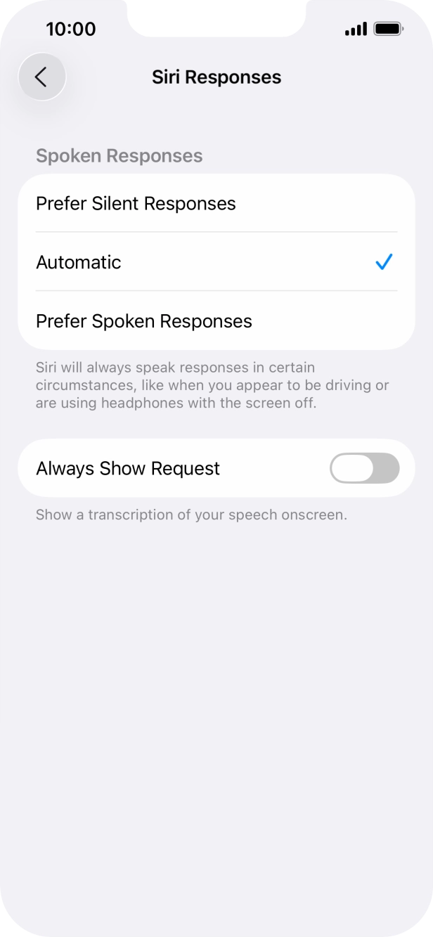 Press the required setting. Press the required setting.
