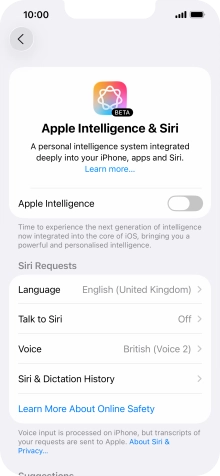 Press the indicator next to 'Apple Intelligence' and follow the instructions on the screen to finish the activation.