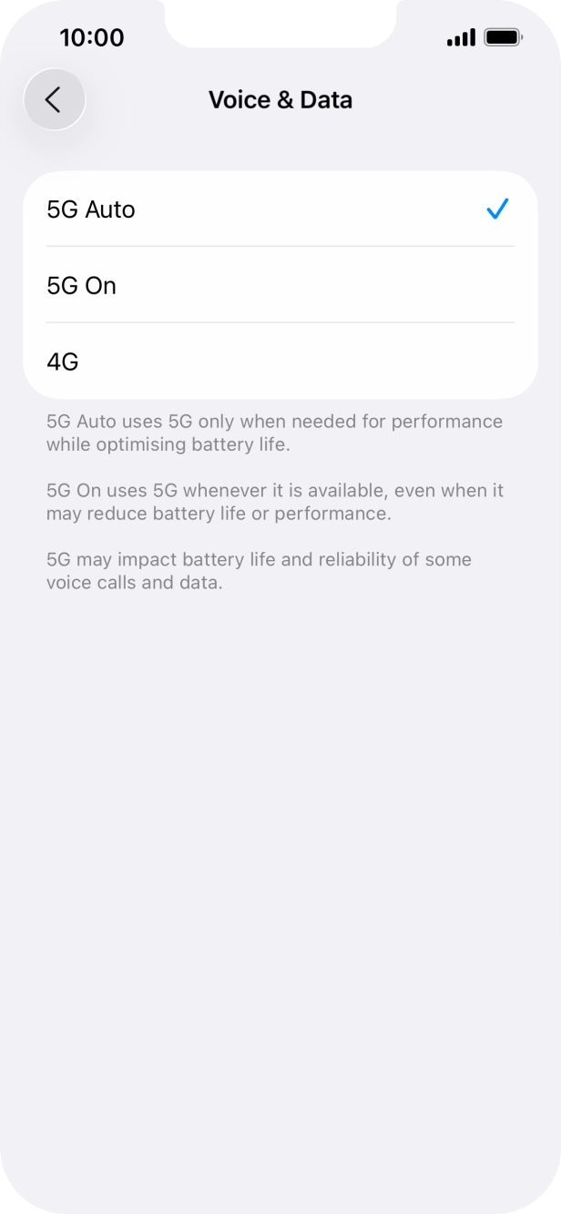 To turn on automatic switch between 5G and 4G, press 5G Auto.