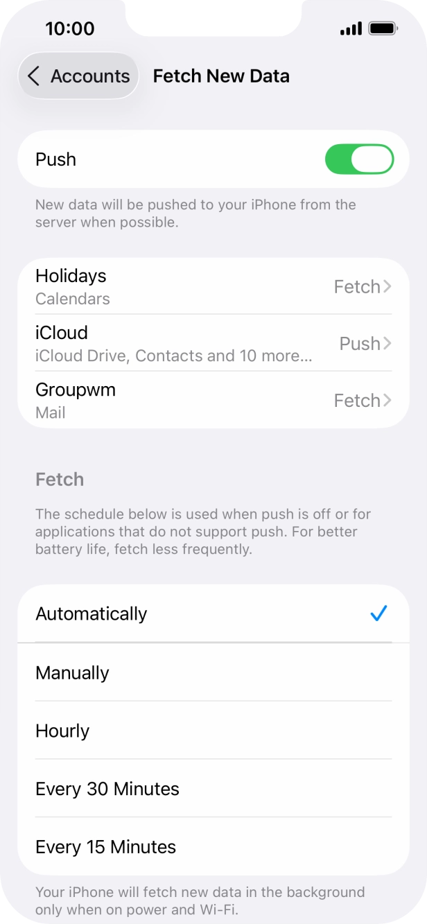 Press the indicator next to 'Push' to turn the function on or off. Press the indicator next to 'Push' to turn the function on or off.