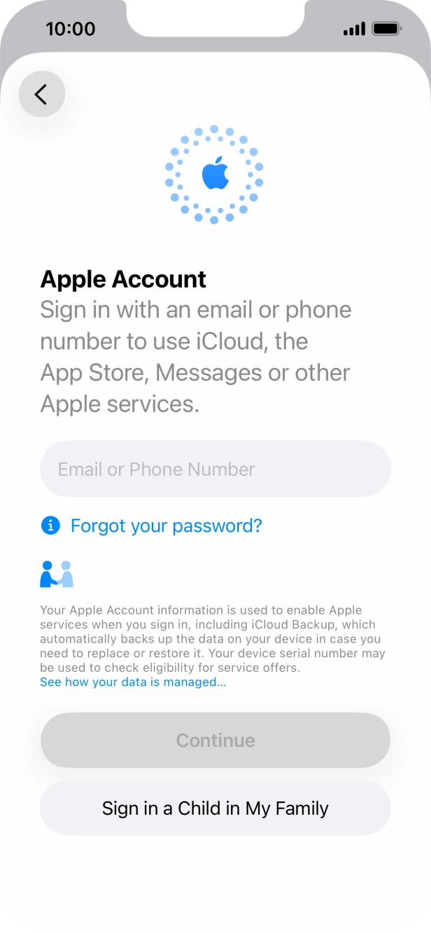 Press Email or Phone Number and key in the username for your Apple Account.