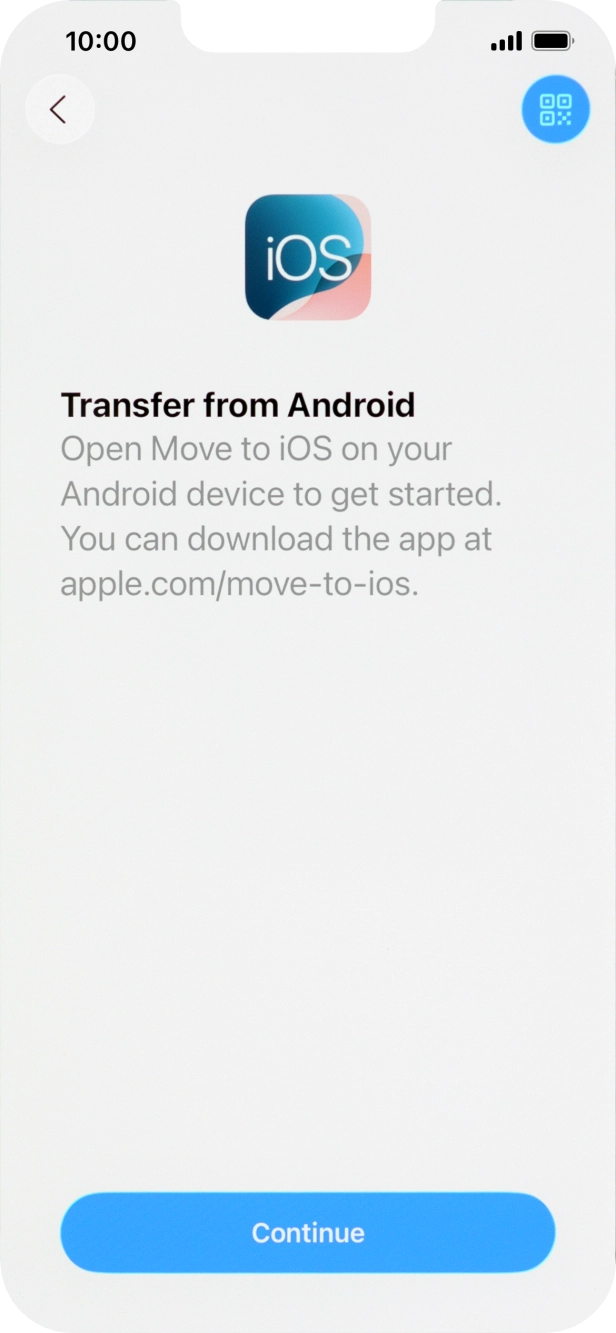 To transfer content to your phone, you need to install the app 'Move to iOS' on the Android phone. When the app is installed, press Continue.
