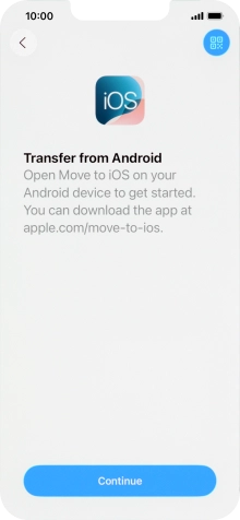 To transfer content to your phone, you need to install the app 'Move to iOS' on the Android phone. When the app is installed, press Continue.