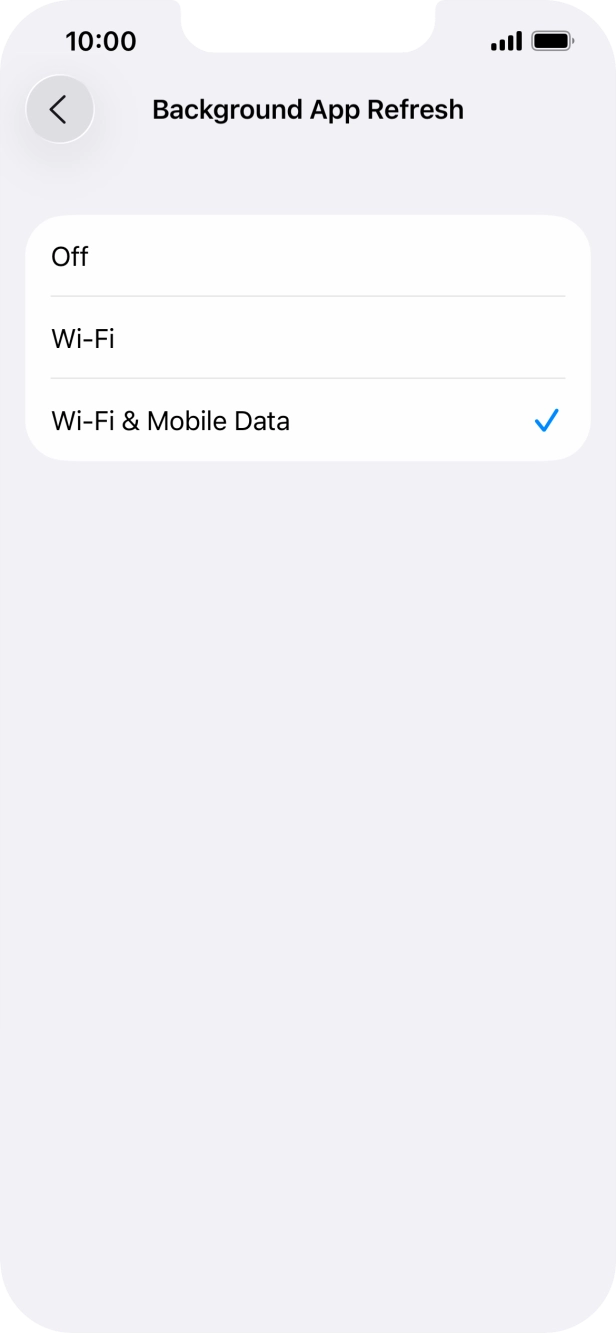 To turn off background refresh of apps, press Off. To turn off background refresh of apps, press Off.