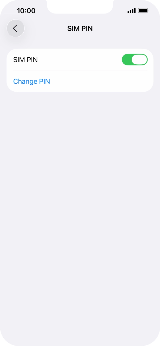 Press the indicator next to 'SIM PIN' to turn the function on or off.